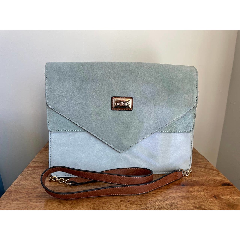 Simply Noelle Blue Faux Leather Large Purse with Gold Accents